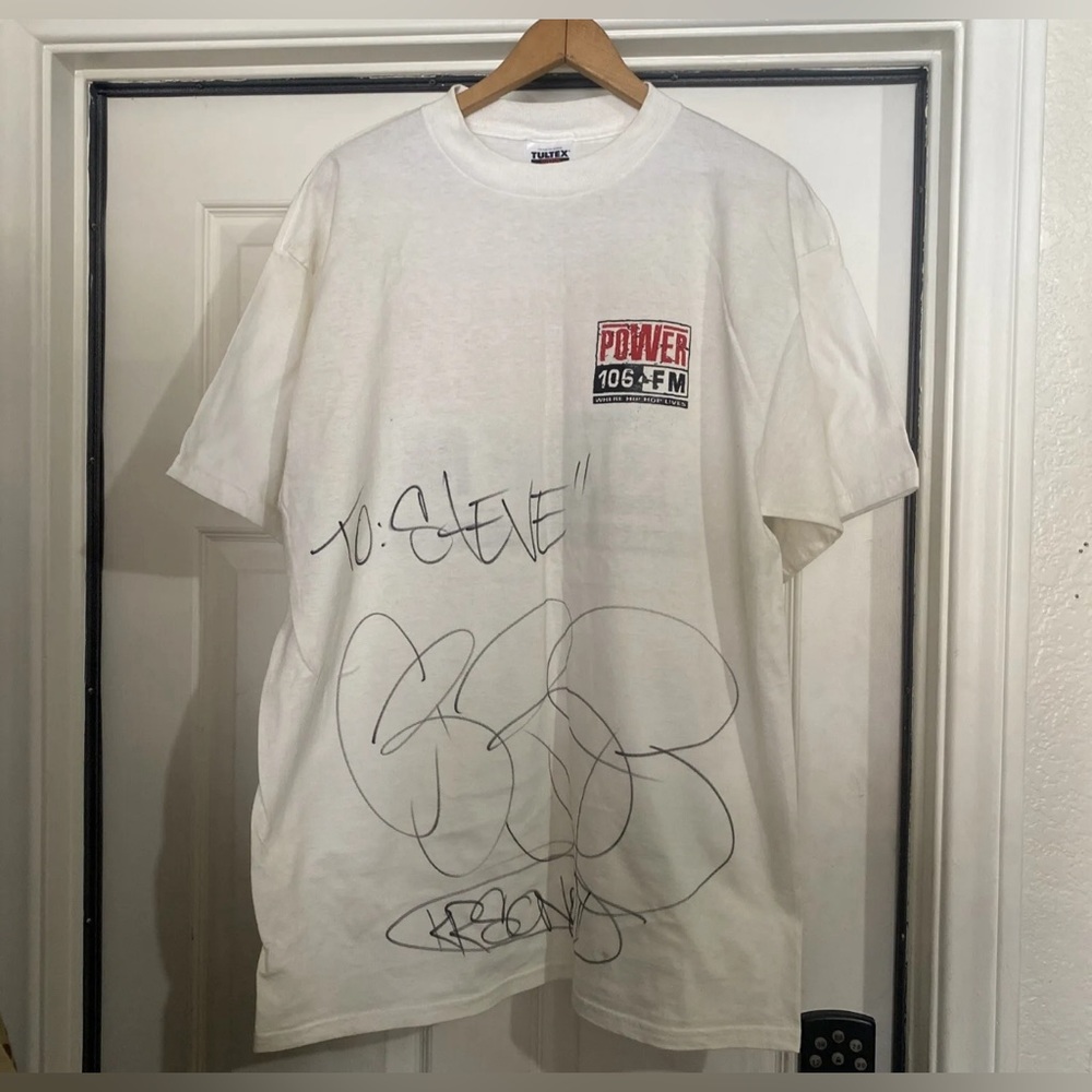 KRS ONE signed Vintage Late 90s 00’s Power 106 FM Radio T Shirt Sz XL See Pics